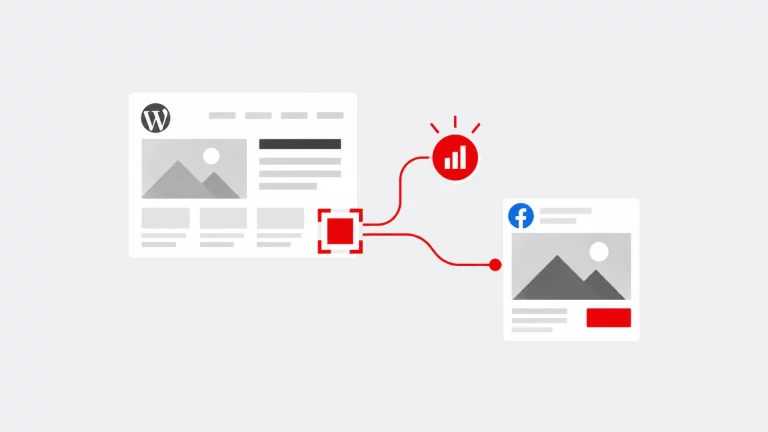 Página WordPress com pixel de acompanhamento ligado a análise e publicação no Facebook.