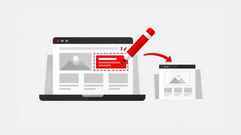Tendências no Comércio Eletrónico para 2017 6 Lápis a alterar uma página num computador, com uma seta para uma nova versão do website.