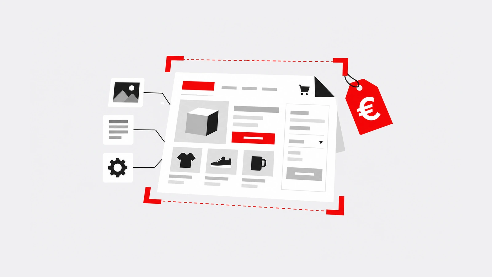 Catálogo de loja online com componentes e uma etiqueta de preço em euros.